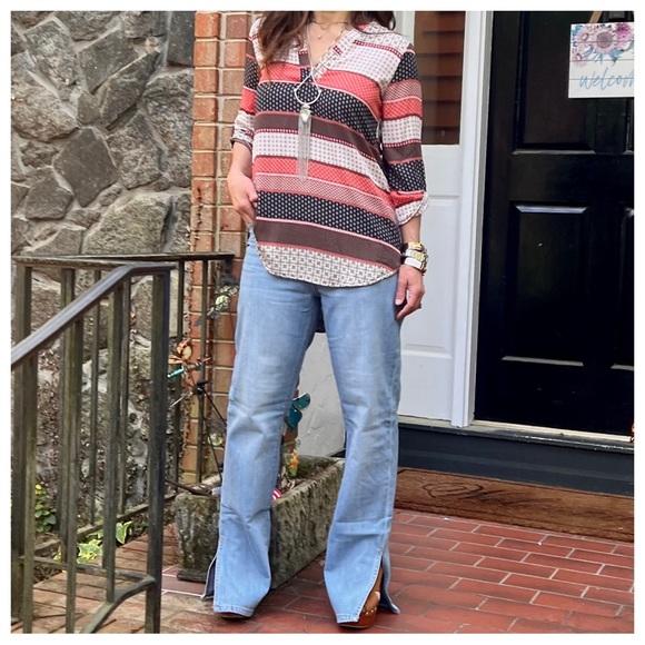 10 Boho Chic Pattern Print Split Neck Tunic Top - Picture 4 of 4